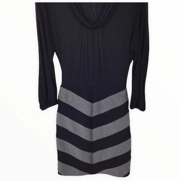 BCBGMaxazria | Black Gray Jersey Knit Chevron Cowl Neck Sheath Dress 0 - Picture 3 of 8